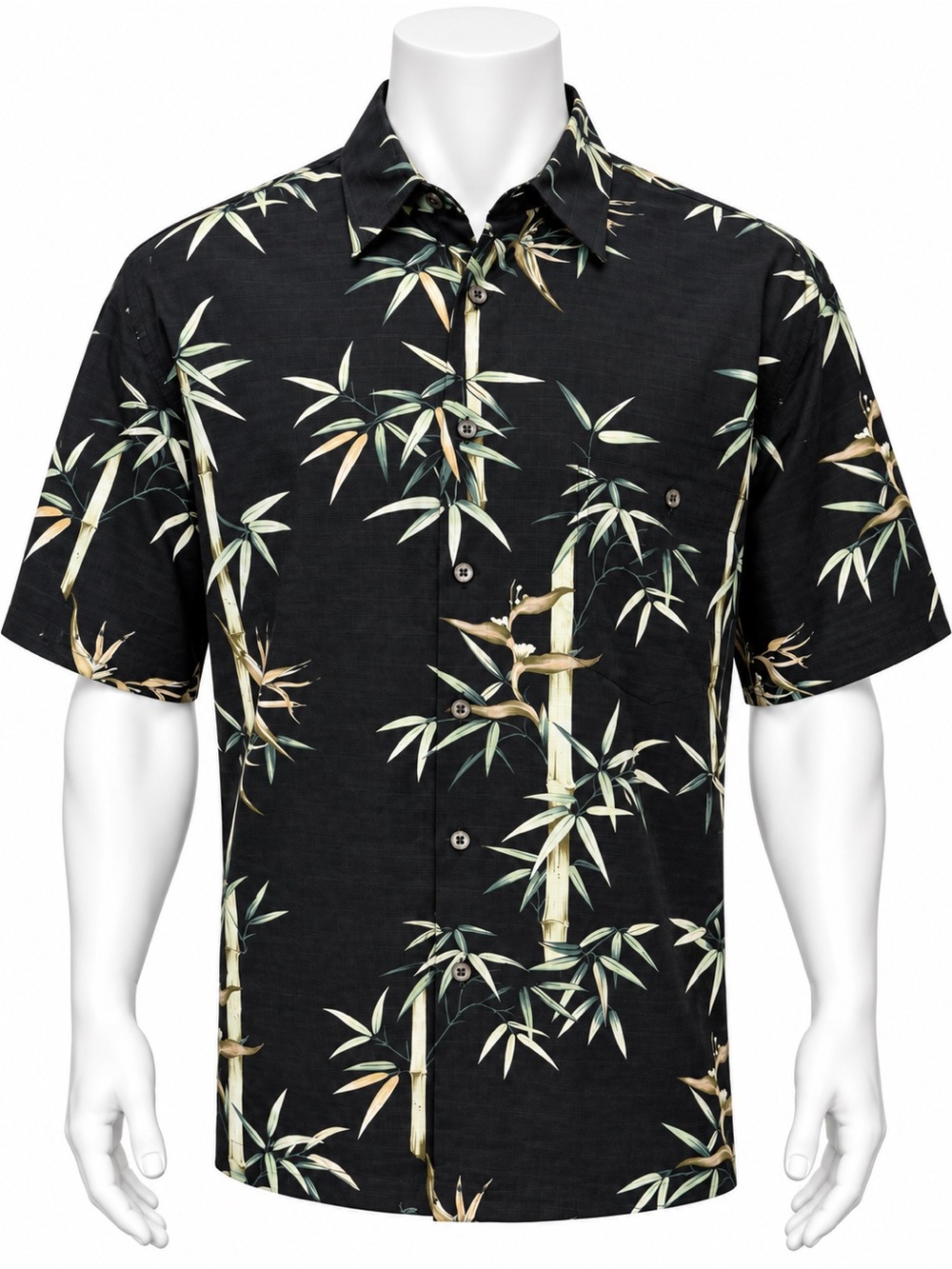 Tori Richard Black Floral Bamboo Print Hawaiian 100% Silk Shirt Size XL X-Large